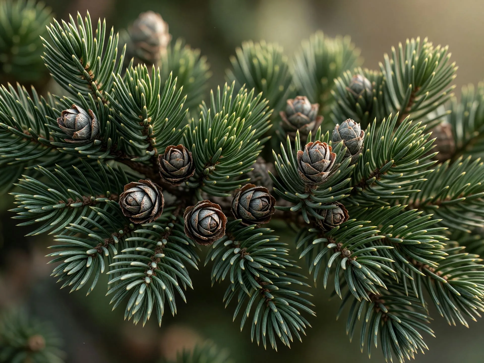 杉の葉と球果のマクロ写真 — cedar needles and cones macro
